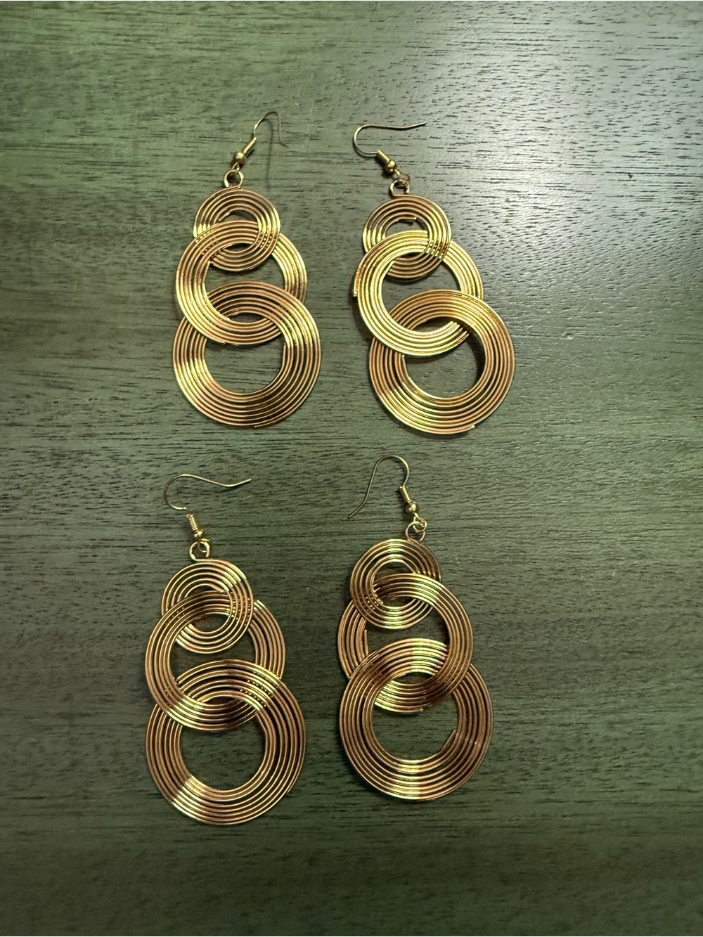 set of 2 pairs Gold-Tone Interlocking Circle Drop Earrings - Women Jewelry
